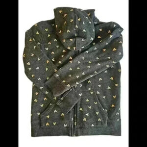 Charming Heart Print Zip-Up Hoodie